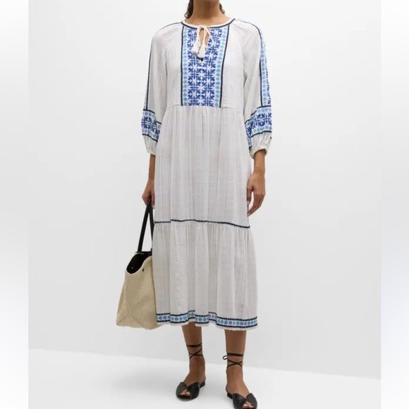 Tommy Bahama Dresses & Skirts - Tommy Bahama NWT Size LGE  Mykonos White &‎ Blue Embroidered  tiered midi Dress